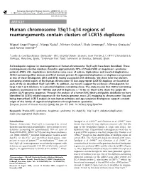 Human Chromosome 15Q11-Q14 Regions of Rearrangements Contain Clusters of LCR15 Duplicons