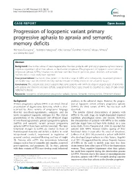 Progression of Logopenic Variant Primary Progressive Aphasia To