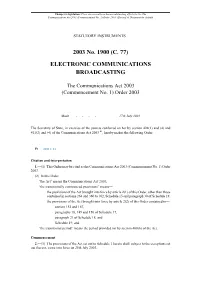 The Communications Act 2003 (Commencement No. 1) Order 2003