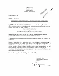 Notice of Sale of Personal Property Under Execution