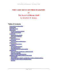 THE LOST KEYS of FREEMASONRY Or the Secret of Hiram Abiff by MANLY P