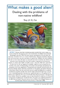 What Makes a Good Alien? Dealing with the Problems of Non-Native Wildfowl Tony (A