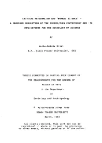 Critical Rationalism and 'Normal Science' - a Proposed Resolution of the Popper/Kuhn Controversy and Its Implications for the Sociology of Science
