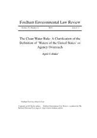 The Clean Water Rule- a Clarification of the Definition Of