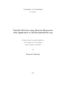 Variable Selection Using Stepwise Regression with Application to Mytherapistmatch.Com