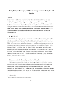 Early Analytic Philosophy and Phenomenology: Common Roots, Related Results