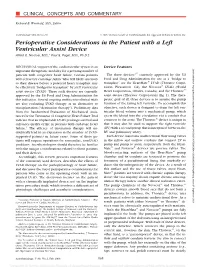 Perioperative Considerations in the Patient with a Left Ventricular Assist Device Alfred C