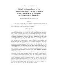 Global Well-Posedness of the Three-Dimensional Viscous Primitive Equations of Large Scale Ocean and Atmosphere Dynamics