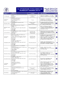 Selected Abstract List 13Th UTTARAKHAND STATE SCIENCE and ORAL Presentation