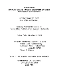 HAWAII STATE PUBLIC LIBRARY SYSTEM Administrative Services Branch