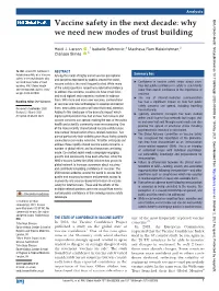 Vaccine Safety in the Next Decade: Why We Need New Modes of Trust