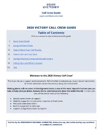 ​2020 VICTORY CALL CREW GUIDE Table of Contents Click on a Section to Skip to That Part of the Guide