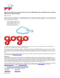 Gogo Teams with Samsung to Provide One Year of In-Flight Internet Access with Purchase of Galaxy Note Pro and Tab Pro Products