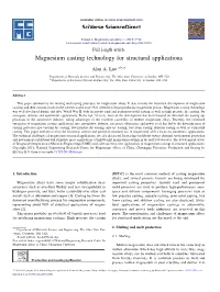 Magnesium Casting Technology for Structural Applications