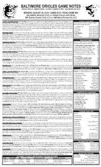Baltimore Orioles Game Notes