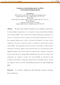 Competence Understanding and Use in Smes: a UK Manufacturing Perspective