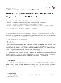 Essential Oil Compositions from Root and Rhizome of Zingiber Niveum Mood & Theilade from Laos