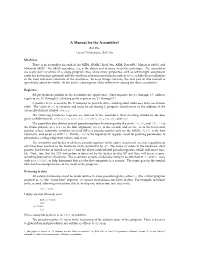 A Manual for the Assemblerߤ Rob Pike Lucent Technologies, Bell Labs