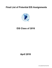 Final List of Potential EIS Assignments