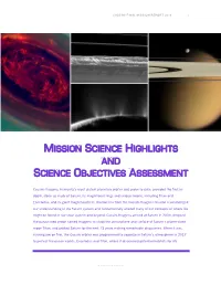 Mission Science Highlights and Science Objectives Assessment