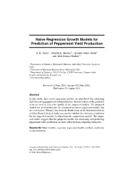 Naive Regression Growth Models for Prediction of Peppermint Yield Production