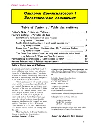 Table of Contents / Table Des Matières Editor’S Note / Note De L’Éditeure