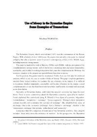 Use of Money in the Byzantine Empire: Some Examples of Transactions