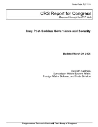 Iraq: Post-Saddam Governance and Security
