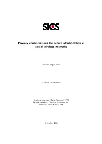 Privacy Considerations for Secure Identification in Social Wireless