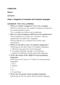 COMPUTER Class 6 REVISION Chap 1- Categories of Computer and Computer Languages