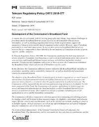 Development of the Commission's Broadband Fund