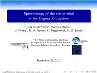 Spectroscopy of the Stellar Wind in the Cygnus X-1 System