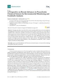 A Perspective on Recent Advances in Piezoelectric Chemical Sensors for Environmental Monitoring and Foodstuﬀs Analysis