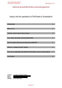 Inquiry Into the Operations of Toll Roads in Queensland Submission No