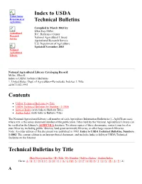 Author Index to USDA Technical Bulletins