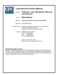 Cadmium, Lead, Manganese, Mercury, and Selenium Lab Procedure