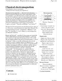 Classical Electromagnetism - Wikipedia, the Free Encyclopedia Page 1 of 6