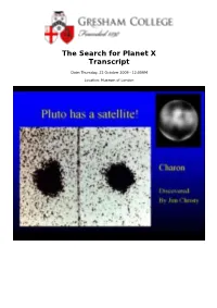 The Search for Planet X Transcript