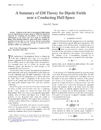 A Summary of EM Theory for Dipole Fields Near a Conducting Half-Space