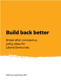 Build Back Better Britain After Coronavirus: Policy Ideas for Liberal Democrats