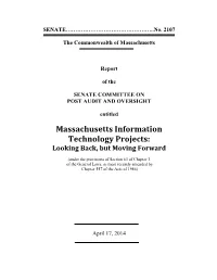 Massachusetts Information Technology Projects: Looking Back, but Moving Forward
