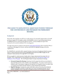 Pha Guide to Using Rental Assistance Funded Through the Continuum of Care Program for Permanent Housing
