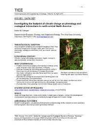 ISSUES : DATA SET Investigating the Footprint of Climate Change On