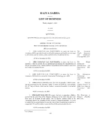Rajya Sabha —— List of Business