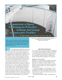 Comparisons of Epoxy Technology for Protective Coatings and Linings In