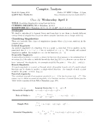 Complex Analysis Class 24: Wednesday April 2