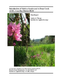 Introduction of Sidalcea Hendersonii to Dean Creek ACEC, Coos Bay District BLM