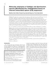 Molecular Phylogeny of Ustilago and Sporisorium Species (Basidiomycota, Ustilaginales) Based on Internal Transcribed Spacer (ITS) Sequences1