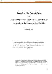 Randall, Or the Painted Grape and Beyond Ekphrasis: the Role and Function of Artworks in the Novels of Don Delillo