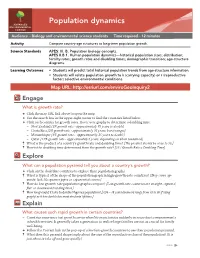 Population Dynamics ADVANCED ENVIRONMENTAL SCIENCE Audience – Biology and Environmental Science Students Time Required – 12 Minutes